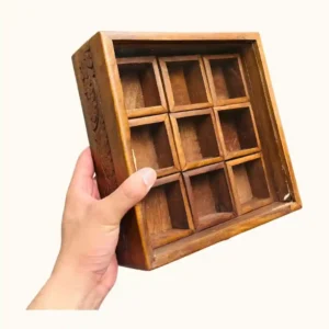 Handcrafted Wooden Spice Box with Glass Lid | 9-Compartment Premium Masala Box