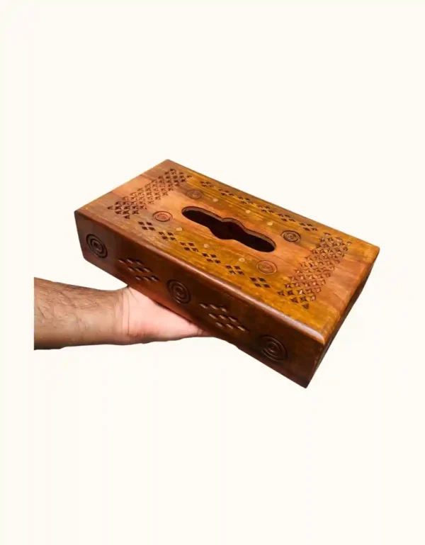 Handcrafted Carved Wooden Tissue Box