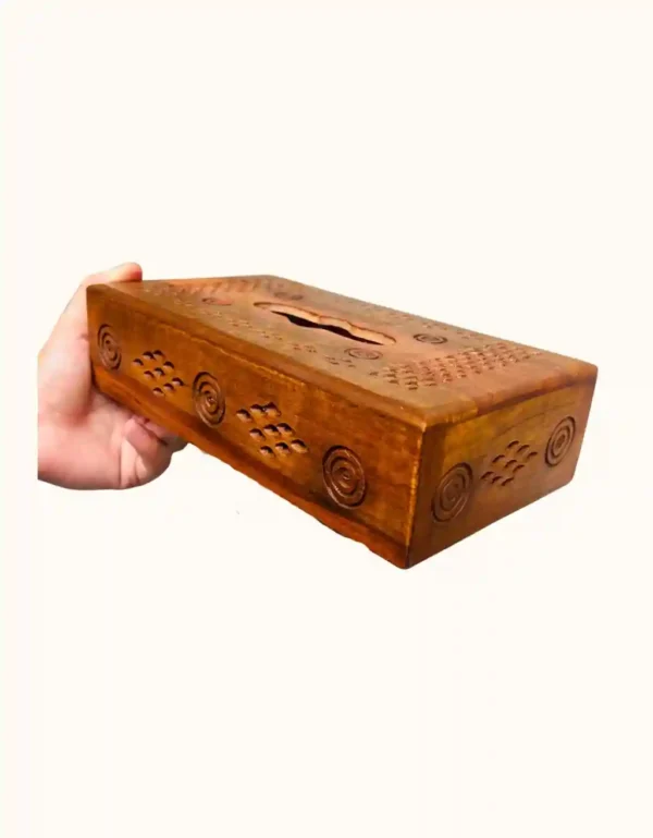 Handcrafted Carved Wooden Tissue Box